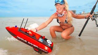 Beach Fishing w Remote Control Surf Boat Is this Cheating?