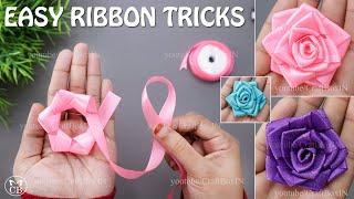 DIY Satin Ribbon Rose flowers  How to make ribbon rose  Ribbon decoration ideas  Ribbon hacks