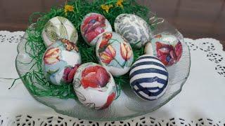 #ПАСХАЛЬНЫЕ ЯЙЦА#декорация яиц салфетками # в гостях у бабули # 