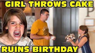 Girl Temper Tantrum Throws Birthday Cake At Dad -She Lives To Regret It..
