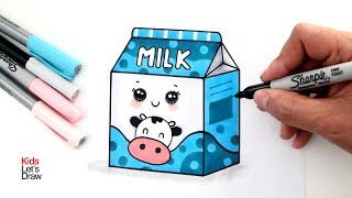 Cómo dibujar una Caja de LECHE Kawaii  How to draw a Cute MILK Box