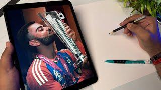 Virat Kohli Drawing  Virat Kohli kissing Trophy Drawing Outline Tutorial 