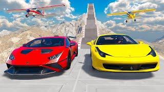 Lamborghini vs Ferrari Ailesi Arabalar Kasisli İniş Parkurunda - GTA 5