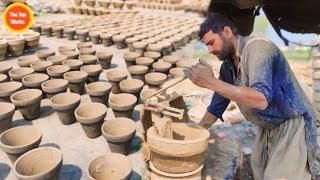 The process of making Flower pots with clay art  Flower vase mass production process