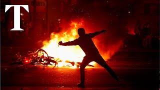 French protesters clash with police after election results published