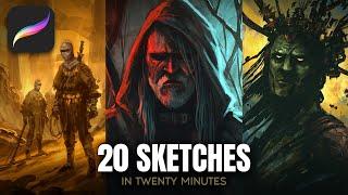 20 Sketches in 20 Minutes  Procreate Ipad  Digital Painting Timelapse