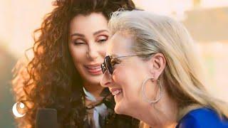 Cher is surprised by Meryl Streep at Mamma Mia 2 Premiere in London.