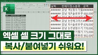 엑셀 열 너비 그대로 복붙하기 1초 해결방법정말 쉬움 주의