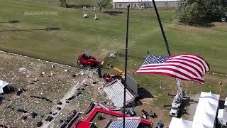 Drone footage of grounds where gunman opened fire on Donald Trump at rally