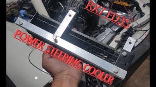 CHEAP MAZDA RX7 FD POWER STEERING COOLER REPLACEMENT WITH HOME MADE 10.00 BRACKET