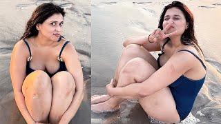 Mannara Chopra Enjoying In Monokini On the Beach On Vacation