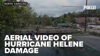 Aerial video Hurricane Helene damage in Asheville and Charlotte N.C.