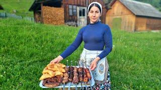 An amazing woman lives alone among incredible nature Cooking mountain dinner