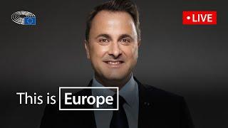 Xavier Bettel Prime Minister of Luxembourg addresses the Parliament