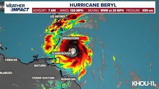 Tropical update Beryl strengthens back to Cat 4 storm in Atlantic