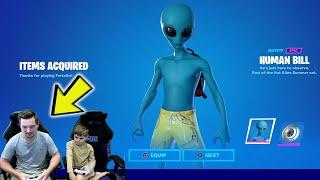 TRUMAnn Giving My 7 Year Old Kid NEW HUMAN BILL Alien Fortnite Skin Unlocking Alien HUMAN BILL