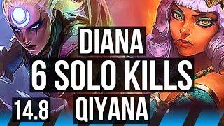DIANA vs QIYANA MID  6 solo kills 42k DMG 500+ games  NA Master  14.8