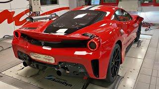 Ferrari 488 Pista with Novitec Rosso Exhaust SCREAMING on the DYNO  800+HP Feat. Flames 