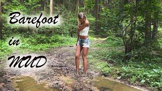 SweetLana walking barefoot in mud barefoot muddy walk muddy feet dirty feet girl in mud # 1121