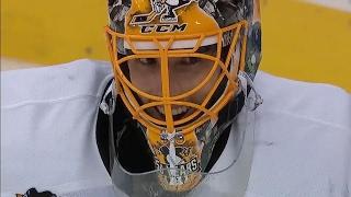 Fleury all smiles after making a big save on Ovechkin