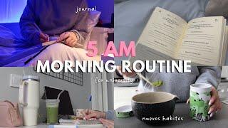 5 AM MORNING ROUTINE FOR UNIVERSITY + nuevos hábitos  productividad journal matcha aesthetic...