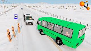 AVTOBUS YOLOVCHILARI BILAN MUZLAGAN YOLDA CRASH TEST BEAMNG DRIVE