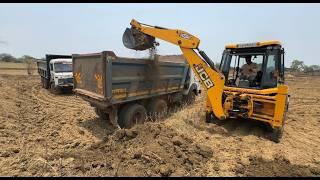 JCB 3dx Backhoe Loading Mud in Tata 2518 Truck  Tata Tipper  Mahindra Tractor