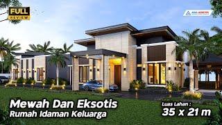 Desain Rumah Mewah Tropis Modern 1 Lantai 6 Kamar di Lahan 35x21 m