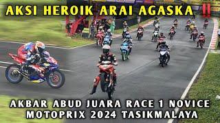 AKSI HEROIK ARAI AGASKA ‼️AKBAR ABUD JUARA RACE 1 NOVICE MOTOPRIX 2024 TASIKMALAYA