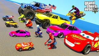 GTA V Amazing Mega Ramp with  Spiderman hulk Rhin & Superheroes By Super Cars SUVs & race truck