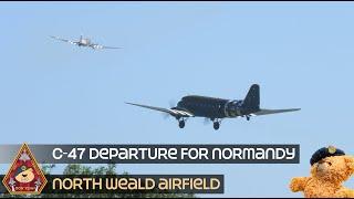 80TH D-DAY REMEMBRANCE C-47 DAKOTAS TAKEOFF FOR PARACHUTE DROP OVER NORMANDY • NORTH WEALD AIRFIELD