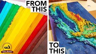 3D Wood Topographical Map made from Dyed Skateboard Veneers