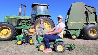 Playing with kids tractors and real tractors on the farm compilation  Tractors for kids