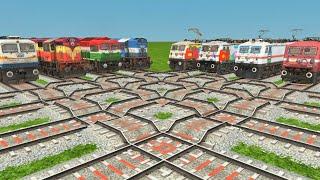 Eights Diesel & Electric Trains Crossing By Daimond Risky Railroad Tracks  train simulator