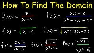 How To Find The Domain of a Function - Radicals Fractions & Square Roots - Interval Notation