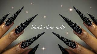 Black Slime Nails polygel application + beginner-friendly nail art