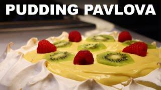 Pavlova with pastry cream marshmallowy meringue with pudding on top