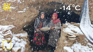 Cold Winter  Cooking delicious okra in a cave  Afghanistan village life Documentary 4K