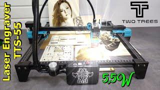 Twotrees TTS-55 Laser Engraver  with 55 W Optical Output Under $300- unbox assemble and test