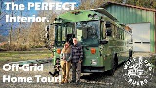 Off Grid School Bus Conversion - FULL TOUR - The Green Bus