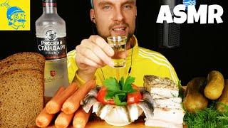 ASMR Russian food Zakuski and drinking vodka 