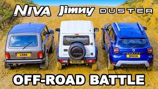 LADA Niva v Suzuki Jimny Dacia Duster OFF-ROAD RACE & BATTLE