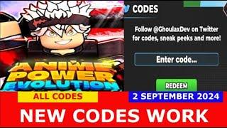 *NEW* ALL WORKING CODES FOR UPD + EVENT Anime Power Evolution Simulator ROBLOX  SEPTEMBER 2 2024