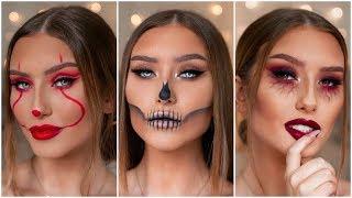 QUICK & EASY LAST MINUTE HALLOWEEN MAKEUP LOOKS - PENNYWISE SKULL & MORE  Hannah Renée