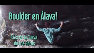 Escalada en Álava ÑON MUNSTROA 7C Trav..Second Ascent. Cueva de Los Goros.