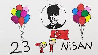 23 Nisan atatürk çizimi - balon çizimleri - 23 nisan resimleri