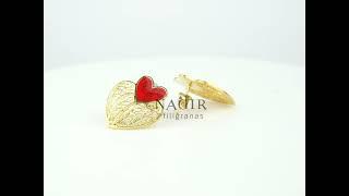 HEART & Enamel Filigree Earrings in 925 Sterling Silver w Gold Bath