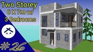 6x7 Meters Small House Design Idea with 3 Bedrooms