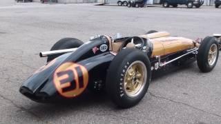 Vintage Racing - 1950s Indy Cars startup and race. LOUD