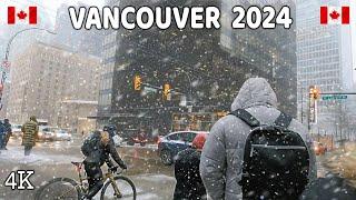  【4K】️️️ EXTREME SNOWSTORM in Downtown Vancouver BC Canada.  January 11 2024.